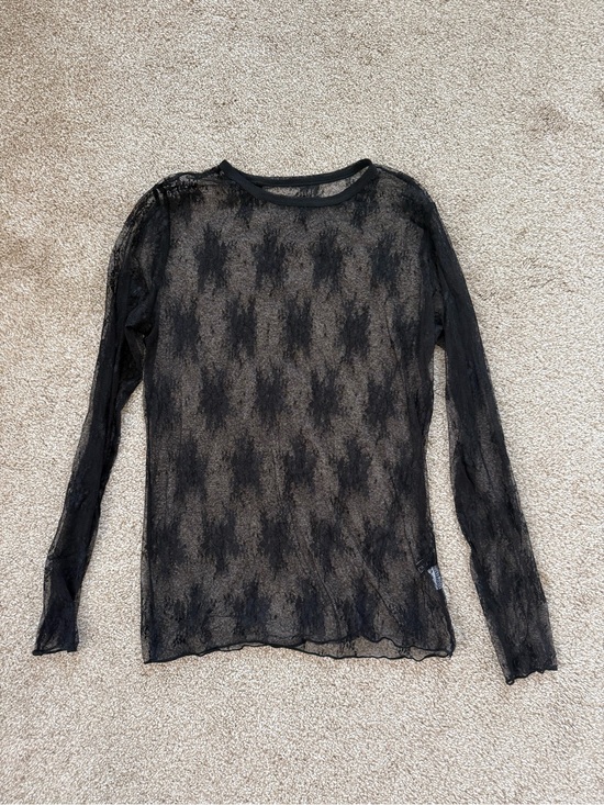 Tops - Sheer Black Long-Sleeve Floral Mesh Top Size Small